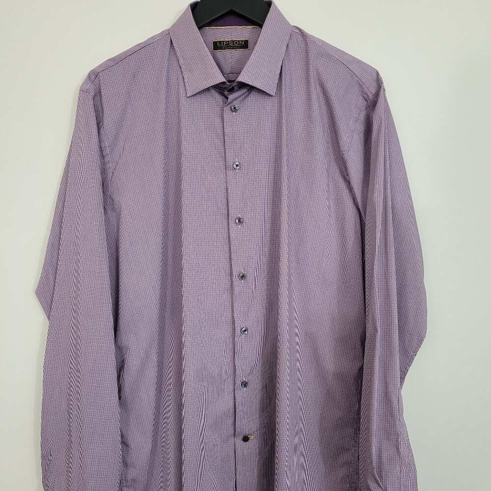 Lipson Signature Button up Dress Shirt Classic Fit 17.5 neck Plaid